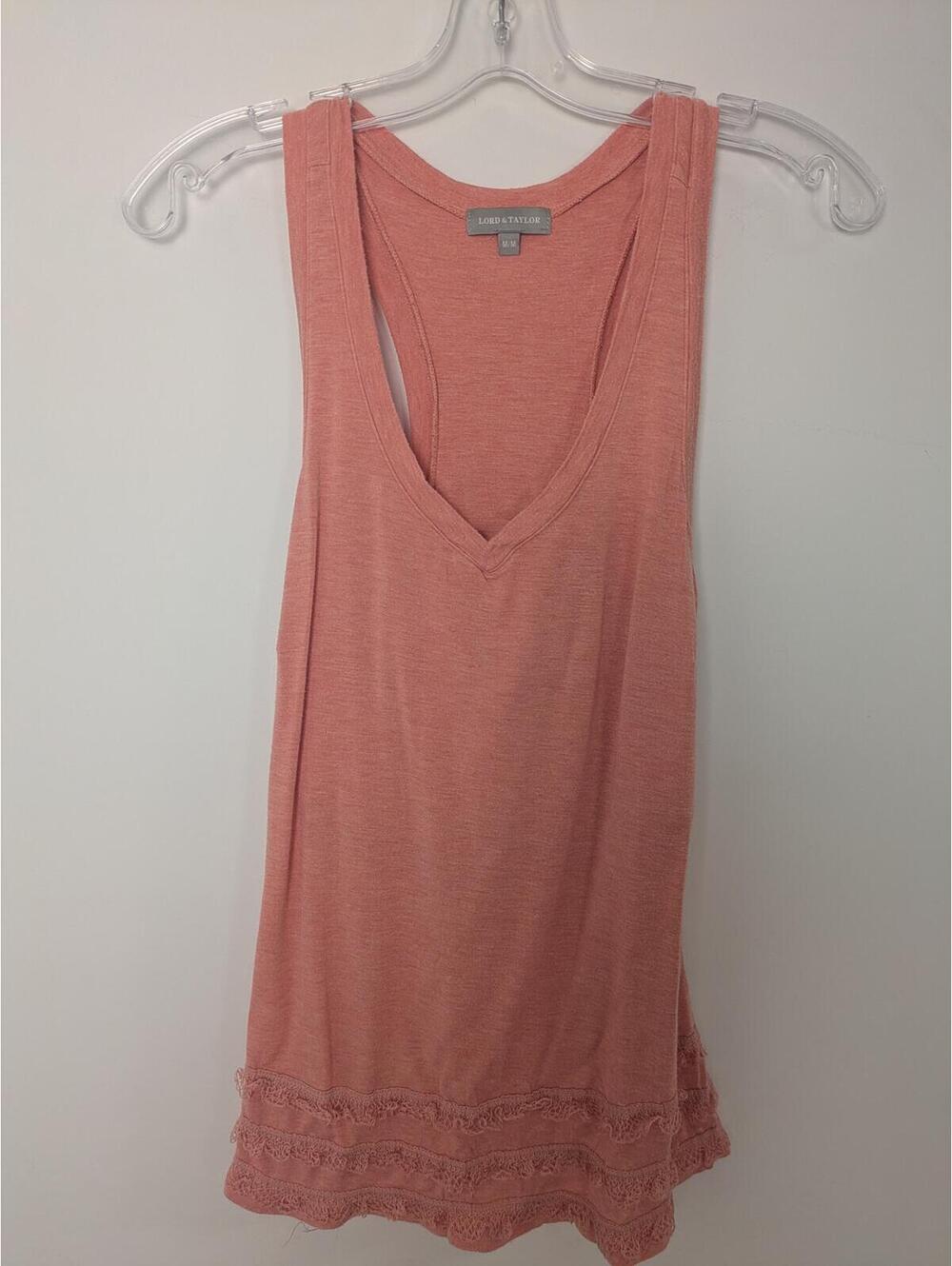 Lord & Taylor Women’s Coral Modal V Neck Lace Hem Tank Top Medium Bohemian